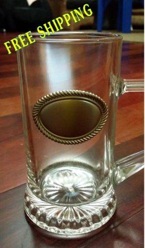 LOT OF 6 ENGRAVABLE PEWTER BADGE STEIN BEER MUG, 16OZ