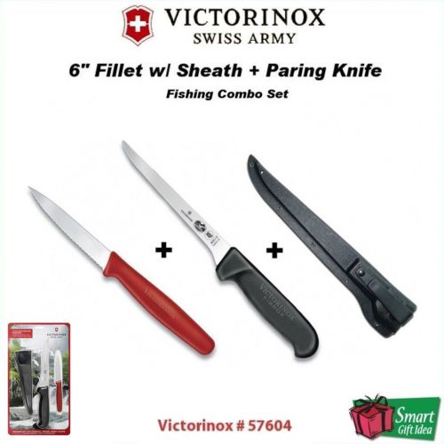 Victorinox paring knife / 6&#034; fillet knife w/ sheath, fishing combo set #57604 for sale