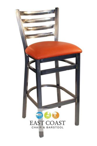 New Gladiator Clear Coat Ladder Back Metal Bar Stool with Orange Vinyl Seat