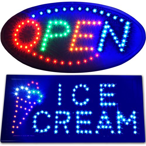 Open &amp; ice cream led animated store signs neon oval display shop cafe yogurt new for sale