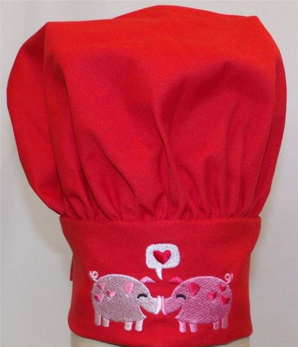 Pink Piggy Pigs Pig Pair &amp; Hearts Red Adjustable Adult Chef Hat Kitchen Bakery
