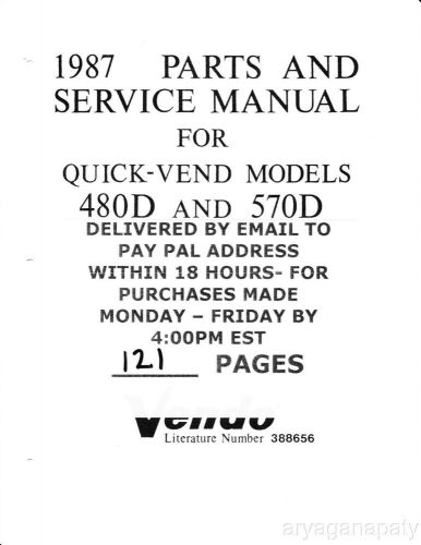 Vendo 1987 Parts &amp; Service Manual for Quick-Vend Models 480 and 570 by email