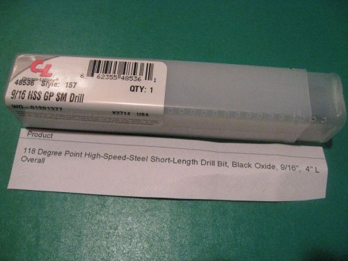 CHICAGO LATROBE NEW 118 DEGREE HIGH SPEED STEEL DRILL BIT BLACK OXIDE 9/16 4&#034; L