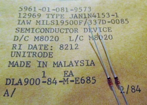 Switching Diode,Unitrode,JAN1N4153-1,75v 0.15A,2 Pin D0-35,5961-01-081-9573,2 Pc