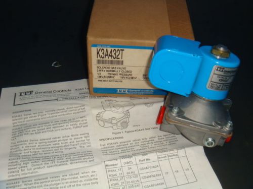 NEW ITT GENERAL CONTROLS K3A432T SOLENOID GAS VALVE, 3/8&#034; NPT PIPE SIZE, NIB