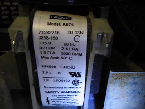 Carrier bryant fasco exhaust draft inducer motor model k674 / 71582216 for sale