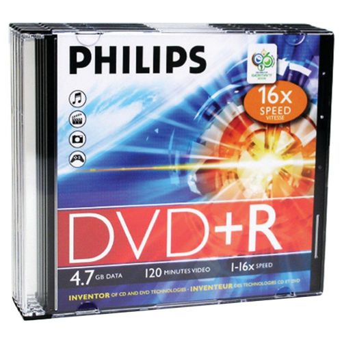 BRAND NEW - Philips Dr4s6s05f/17 4.7gb 16x Dvd+rs With Slim Jewel Cases, 5 P