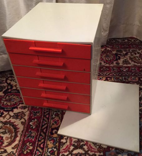 ORIGINAL MID CENTURY MODERN ORANGE 6 DRAW PLASTIC STACKING STORAGE FILE CABINET