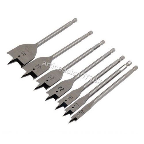 7 pc metric flat wood spade head drill bits - 10mm to 40mm - 1/4&#034; hex shank for sale