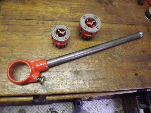 Ridgid 111-R pipe threader 3/4&#034;, 1&#034; dieheads w/ dies ratchet with handle LOT