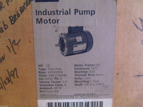 NEW DAYTON ELECTRIC 1/2 HP INDUSTRIAL PUMP MOTOR NEMA FRAME 56C 3450 RPM 3N471N