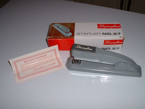 SWINGLINE 27 STAPLER GRAY w/ ORIGINAL BOX &amp; INSTRUCTION GUARANTEE CARD CLEAN