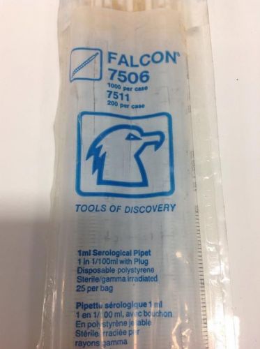 FALCON PIPET 1ML SEROLOGICAL 1 IN1/100ML 7506-7511  25 UNITS/PACK NIB