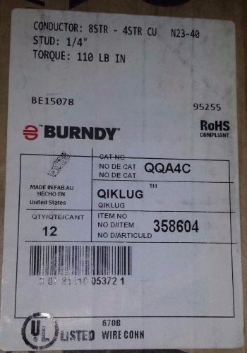 BURNDY TERMINAL LUG # QQA4C  8 STR- 4 STR ( QTY OF 12 ) Klien Greenlee