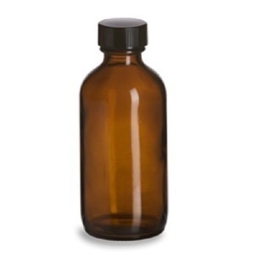 12Pcs - 4 oz Boston Round AMBER Bottle (120 ml) with Cap