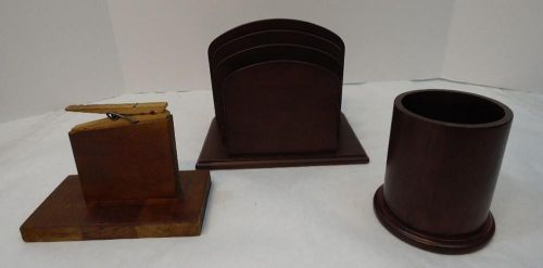 3 piece wood desk set 3 slot file mail sorter pen holder note picture holder for sale