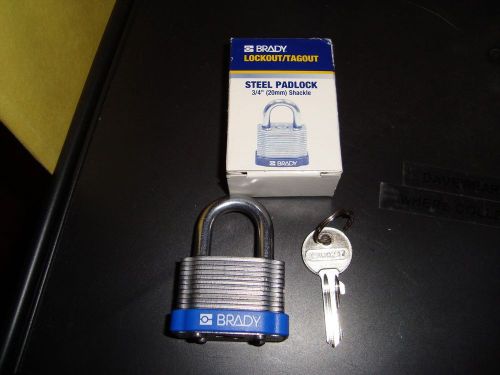 Brady steel lockout / tagout padlock - keyed different  1.33&#034; body  NEW w/ key