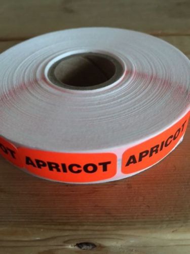 1.25&#034; x .625&#034; APRICOT MERCHANDISE LABELS 1000 PER ROLL FL RED BLACK STICKER