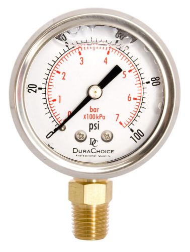 2&#034; Oil Filled Pressure Gauge - SS/Br 1/4&#034; NPT Lower Mount 100PSI