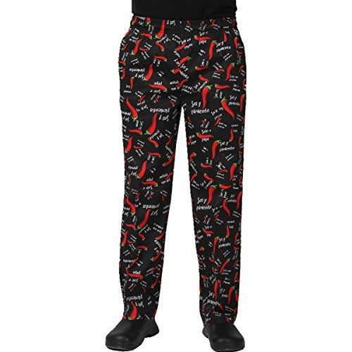 JXH Chef Uniforms men&#039;s red pepper printed 100% cotton black chef pants 3XL