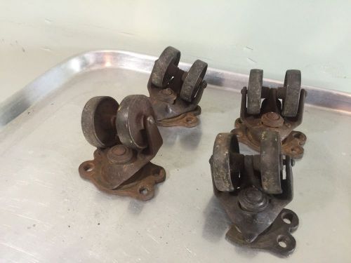 4 Antique Cast Iron Industrial Double Wheel Cart Casters