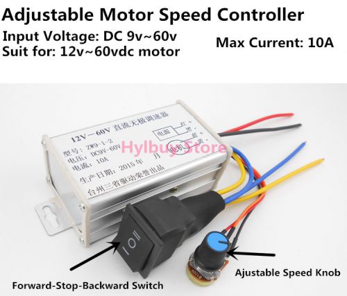 DC9v~60v 10A Motor Adjustable Speed PWM Controller for 12v 24v 36v 48v DC Motor