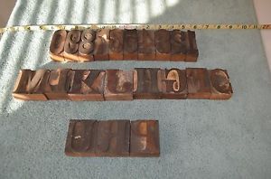 Antique .. 21 pieces Wood Hand Cut Letters and Numbers Great Patina  !!