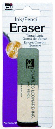 Charles Leonard Ink/Pencil Eraser Gray/White 1/Card (80795) Office Supplies New