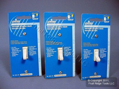 3 Leviton White Heavy Duty Toggle Wall Light Switches 15A 120V S451-W