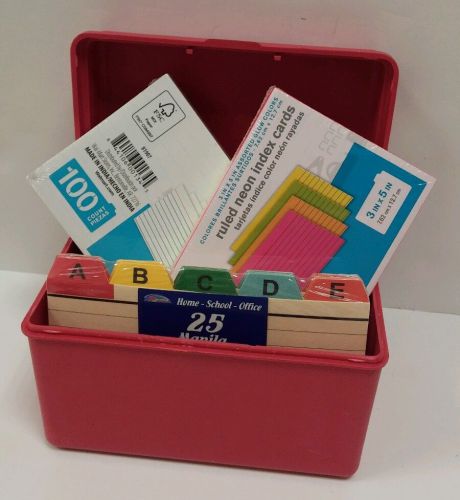 LOT New Index Card Red Box Neon &amp; White Ruled Cards 25 Manila Guides w A-Z Tabs