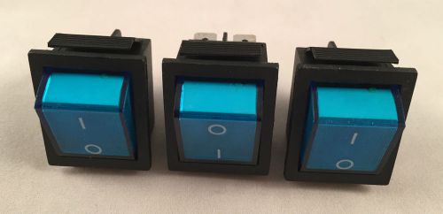 3 x Switch Blue Button 4 Pin DPST ON/OFF Illuminated Rocker AC 250V 15/30A Car