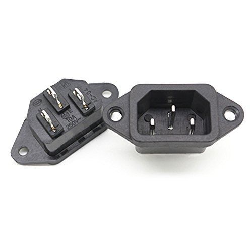 Simtyso?screw mount 3 pins iec320 c14 inlet power plug socket ac 250v 10a black for sale