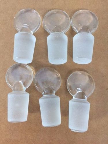 LOT OF 6 Lab Glass Stoppers.  30mm long. bottom is about 20mm wide.  Penny Head