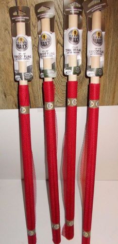 Set of 4 - 18&#034; Warning Flags on wooden 24&#034; dowel - RED - Safety - Oversize Load