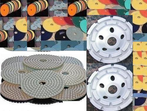 7 Inch Diamond Polishing Pad 20 PCS &amp; 4 Pcs 7 Inch Double Row Grinding Cup Wheel