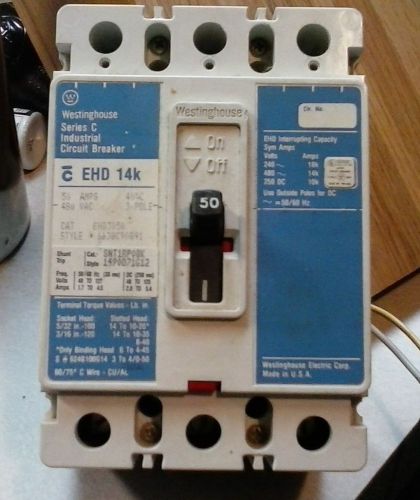 WESTINGHOUSE 50AMP 3P EHD3050 BREAKER WITH SHUNT USED