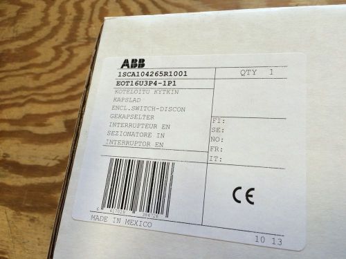 ABB EOT16U3P4-1P1 Enclosed 16A 3P Non Fused Disconnect Nema 12/4/4X NEW IN BOX!