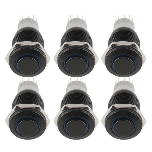 6pcs Blue LED Metal Self Latching Push Button 16mm High FLush 1NO Car Boat