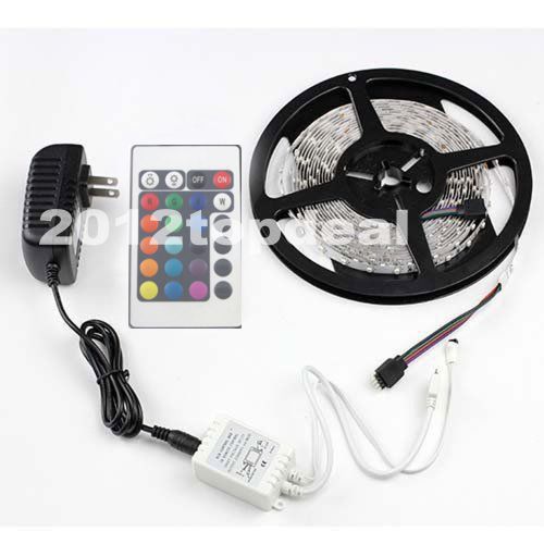 3528 5m rgb 300 led smd flexible light strip lamp+24 key ir+12v 2a power supply for sale