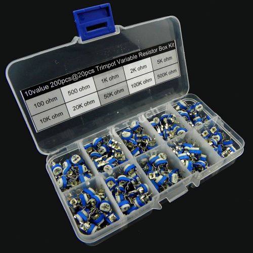 10value 200pcs Trimpot Variable Resistor 6mm Assortment Box Kit (#726)