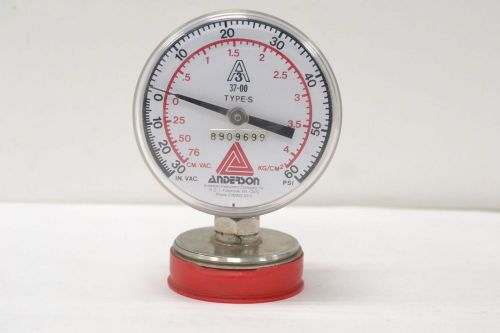 NEW ANDERSON 37-00 TYPE S PRESSURE 0-60PSI 30-0IN-VAC 3-1/2 IN GAUGE B286035