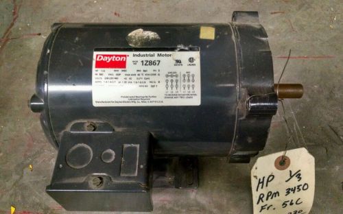 Dayton 1Z867 AC Electric Motor 1/3hp 3450rpm 208-230/460v 3phase