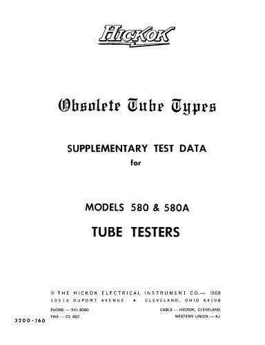 Hickok 580 580A Obsolete Tube Test Data Book