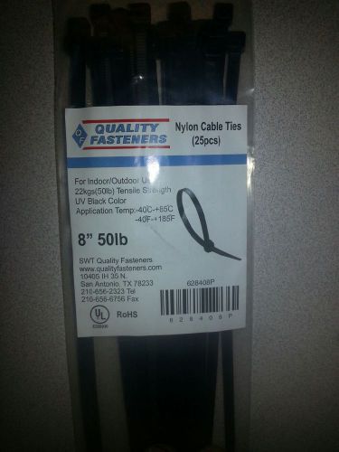 500 pcs QUALITY FASTENER 8&#034; BLACK NYLON CABLE/ZIP TIES - 25 Packs - 25 pcs. each