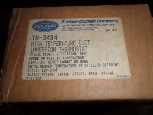 Barber Colman TA-3434 High Temp  Manual Reset Duct Immersion Thermostat NIB