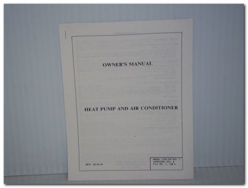 Bard manufacturing 2100-034 2100034 c heat pump air conditioner owner&#039;s manual for sale