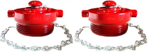2 pack - 2-1/2&#034; nst fire hose - hydrant plug with chain, cast iron, painted red for sale