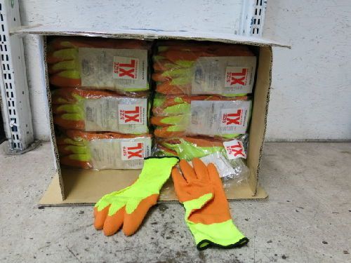 72 PAIR BEST 3871 SKINNY DIP-SELECT XL RUBBER PALM HI VIZ KNIT LINER GLOV