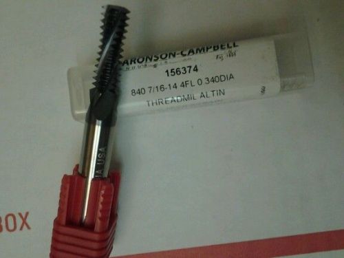 ARONSON C SOLID CARBIDE. THREAD MILL 7/16-14   3/8 DIA  4FLT  P/N 156374