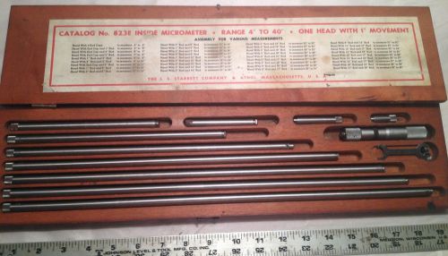 MACHINIST LATHE TOOL STARRETT #823E INSIDE MICROMETER COMPLETE SET IN WOOD BOX